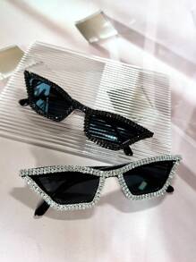 2 Pairs Of Women's Rhinestone & Crystal Embellished Black Frame Y2K Luxury Dance Party Cute & Fashion Glasses Able Cat Eye Fashion Glasses , Suitable For Beach, Wedding Theme Parties (Includes Cleaning Cloth) Halloween Valentines For Summer Beach Vacation,Outdoor,Travel - 黑與白 - 查看 3