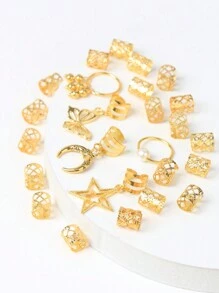 25 piezas de anillos de pelo de color dorado para decoración de peinados trenzados de mujer, accesorios de pelo estilo bohemio - Dorado - Ver 4