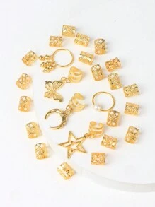 25 piezas de anillos de pelo de color dorado para decoración de peinados trenzados de mujer, accesorios de pelo estilo bohemio - Dorado - Ver 2