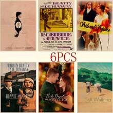 6入組經典電影復古牛皮紙海報,咖啡廳家庭牆面裝飾 - A - 查看 1