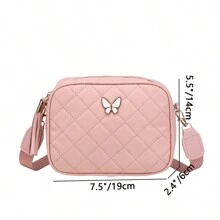 Quilted Square Crossbody Bag, Classic Metal Decor Zipper Wallet, Faux Leather Shoulder Bag - Pink - View 2