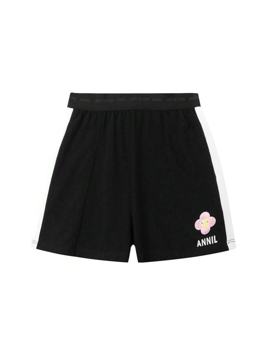 Annil Tween Girls' Summer Loose Breathable Elastic Sports Casual Shorts - Black - View 1