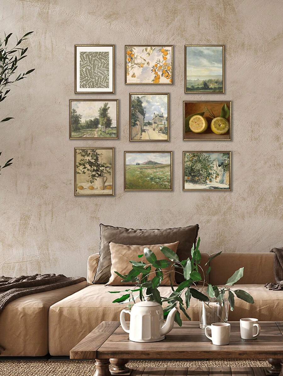 9 Retro Phong cảnh Treo tranh In hoa Nghệ thuật trừu tượng Bức tranh Nhà nông Hoa In Trái cây Chanh tranh sơn dầu Áp phích Tiếng Pháp Quốc gia Rustic Treo tranh Bắc Âu Áp phích Phòng khách Trang trí Khung trang trí - Nhiều màu - Xem 1