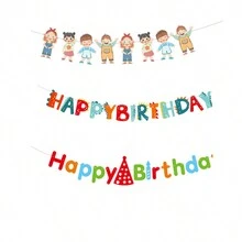 1個裝有卡通動物設計的單面橫額,適用於嬰兒兒童生日派對慶祝場景佈置 - 綠色 - 查看 6