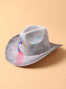 1 件手繪節日派對多彩表演道具牛仔帽,適合派對表演 - 灰色 - 查看 2