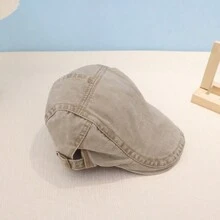 1入男女適用的卡其色復古洗水日式休閒貝雷帽,時尚防風可調節新聞男女設計帽子 - 均碼 - 查看 4