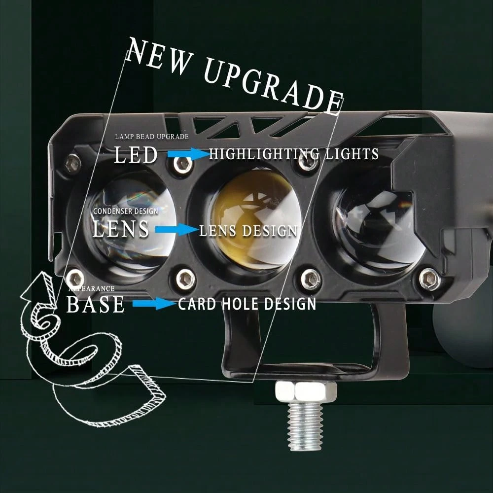 1pc led bar Motorcycle 3 LED Headlights 30W High/Low Beam Super Bright