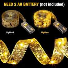 1pc Christmas Ribbon Tree Decoration Silk Ribbon Decoration Light, For Room, Bedroom, Closet - Gold - View 3