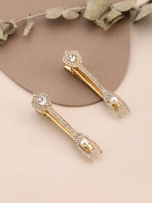 Cute Metallic Sparkle Rhinestone Decorative Hair Clip With Fork, Spoon - Gold - View 5