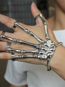 1 PC Fashion Personality Punk Skull Hand Bone Versatile Five Finger Ring Bracelet Adjustable One Piece Ring - Silver - View 7