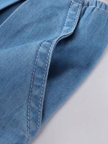 Annil Tween Girl Summer Casual Skin-Friendly Wide-Leg Loose Breathable Denim Cropped Pants - Blue - View 4