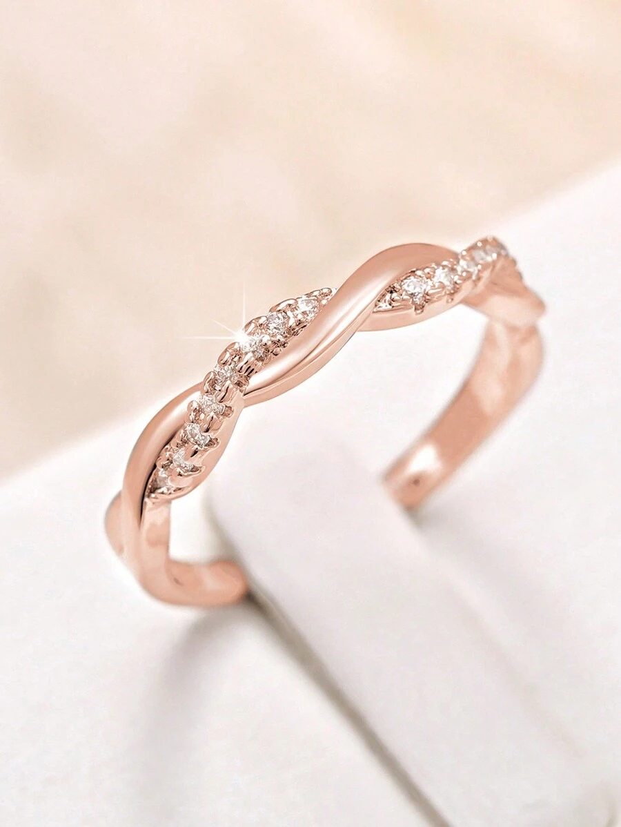 1入組時尚方晶鋯石裝飾開口戒指適合女士適用於訂婚禮物