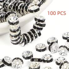 100pcs 8mm Round Bead Spacers With Rhinestones For Jewelry Making, Suitable For Loose Beads Diy Bracelet Necklace Pendant (Multiple Colors Available) - Black - View 11