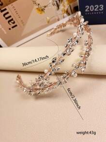 1入手工製作的頭飾皇冠,鮮水珍珠裝飾,玫瑰金色鑲嵌鑽石新娘髮飾,適用於婚禮、派對、女士配戴