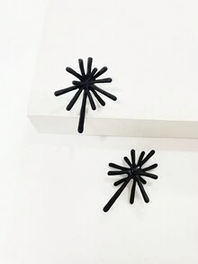 1pair Black Personalized Sea Urchin Shaped Earrings For Women Holiday Island Style Ocean Creature Jewelry, Fireworks Design Earrings - Black - View 4