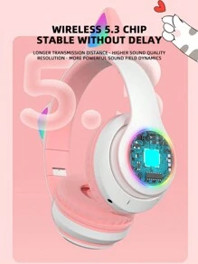 RGB 灯效猫耳无线耳机，耐用、色彩绚丽、高分辨率立体声音乐耳机，智能手机耳机，绝佳礼品之选 - 白色 - 查看 4