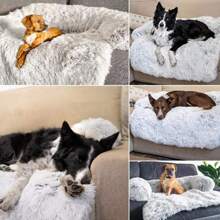 1pc Calming Dog Bed Fluffy Plush Dog Mat, Fluffy Plush Pet Dog Mat Soft , Calming Dog Bed Plush Pet Sofa Couch Cover Furniture Protector Mat for Furniture Protector with Removable Washable Cover for Large Medium Small Dogs and Cats(Light Grey)
