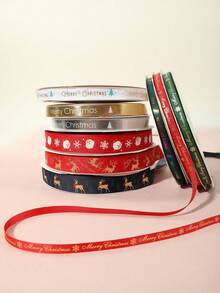 1入組5碼2.5cm寬聖誕鹿和樹紋樣設計白色絲帶,適用於聖誕派對禮物包裝 - 藏蓝色 - 查看 4
