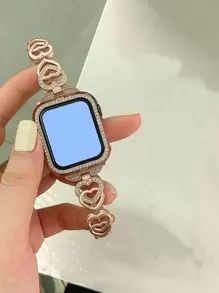 1 Pieza Pulsera de mujer con diseño de corazón y cristales en forma de manzana, correa de reloj metálica compatible con Apple Watch de 40mm, 49mm, 38mm, 45mm, 46mm, 41mm, 42mm, 44mm, accesorios exquisitos compatibles con Apple Watch Series Ultra2, SE, 10, 9, 8, 7, 6, 5, 4, 3, 2, 1, regalo de San Valentín