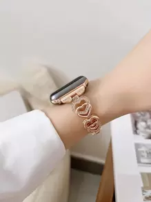 1 Pieza Pulsera de mujer con diseño de corazón y cristales en forma de manzana, correa de reloj metálica compatible con Apple Watch de 40mm, 49mm, 38mm, 45mm, 46mm, 41mm, 42mm, 44mm, accesorios exquisitos compatibles con Apple Watch Series Ultra2, SE, 10, 9, 8, 7, 6, 5, 4, 3, 2, 1, regalo de San Valentín