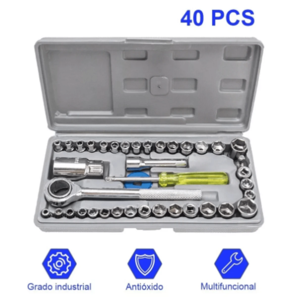 Juego De Herramientas Matraca Con Dados De Impacto 40pz Caja - Plateado - Ver 1