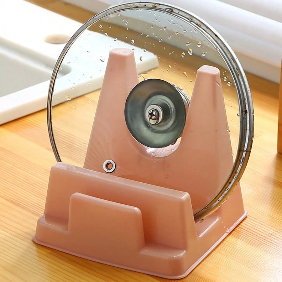 Multifunctional Kitchen Tool Set Including Water Tray, Oil Receiver, Pot Lid Holder, Plastic Chopping Board, Knife Rest, Dish Drainer, Storage Shelf, Suitable For Non-Hole Cutting Boards - Pink - View 1