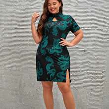 Vestido Chino Mini Corto Qipao Con Dragones Spandex Gotico - Verde - Ver 6