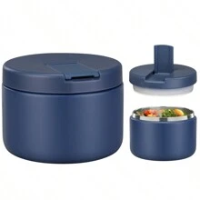 12oz Insulated Vacuum Food Jar With Buckle Lid Wide Mouth Soup Thermo For Hot Food Kids Leakproof Stainless Steel Lunch Container - 藍色 - 查看 1