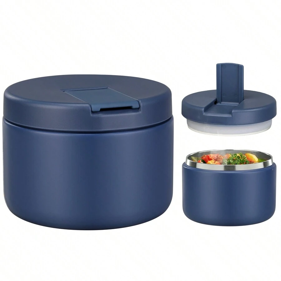 12oz Insulated Vacuum Food Jar With Buckle Lid Wide Mouth Soup Thermo For Hot Food Kids Leakproof Stainless Steel Lunch Container - 藍色 - 查看 1