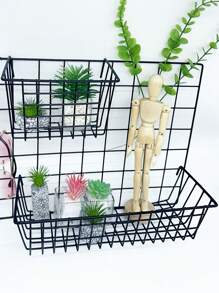 铁艺网格托盘挂篮收纳架免钻壁挂网格收纳架壁挂装饰托盘挂篮挂钩照片墙配件装饰宿舍收纳架 - 黑色 - 查看 7