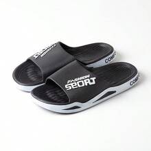 迷你（建议大一码）男女通用 PVC 拖鞋，适合室内外，款式简约防滑，适合男士、女士、学生、情侣 - 黑色 - 查看 2