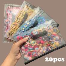 20入組可愛毛絨球裝飾髮圈,多彩彈性髮帶馬尾扣髮飾,適用於幼兒女孩