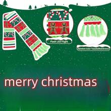 2入組針織提花帽與圍巾套裝,配有led燈,彩色冬季帽子與圍巾,適用於男女成人與兒童,完美適用於聖誕節和生日派對