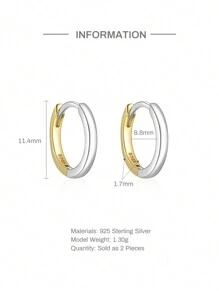 1pair 925 Sterling Silver Asymmetrical Cubic Zirconia Hoop Earrings - Gold - View 4