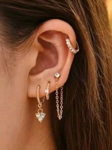 4 Pcs/Set 925 Sterling Silver Hoop Earring Set Multi Size Earring Set Suitable For Women Daily Fashion Jewelry - Gold - View 10