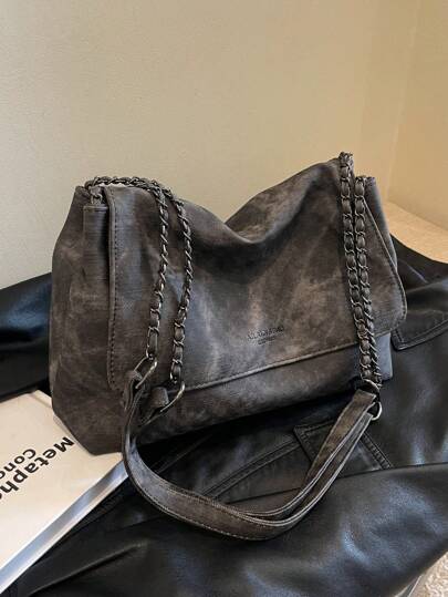Women's Vintage Shoulder Tote Bag With Chain, Crossbody Handbag Large Capacity For Office Ladies & Students Daily Use