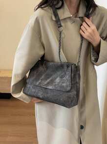 Túi Tote Đeo Vai Cổ Điển Cho Nữ Có Dây Xích, Túi Xách Đeo Chéo Dung Tích Lớn Dành Cho Nữ Công Sở & Học Sinh Sử Dụng Hàng Ngày - Xám - Xem 5