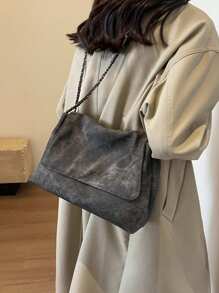 Túi Tote Đeo Vai Cổ Điển Cho Nữ Có Dây Xích, Túi Xách Đeo Chéo Dung Tích Lớn Dành Cho Nữ Công Sở & Học Sinh Sử Dụng Hàng Ngày - Xám - Xem 6