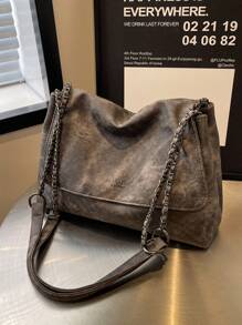 Túi Tote Đeo Vai Cổ Điển Cho Nữ Có Dây Xích, Túi Xách Đeo Chéo Dung Tích Lớn Dành Cho Nữ Công Sở & Học Sinh Sử Dụng Hàng Ngày - Xám - Xem 10