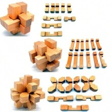 4 件/套 3d 木製拼圖 Iq 腦筋急轉彎木製連鎖遊戲玩具拼圖智力學習教育禮品 - 彩色 - 查看 3