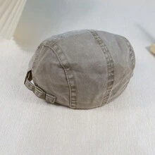 1入男女適用的卡其色復古洗水日式休閒貝雷帽,時尚防風可調節新聞男女設計帽子 - 均碼 - 查看 6