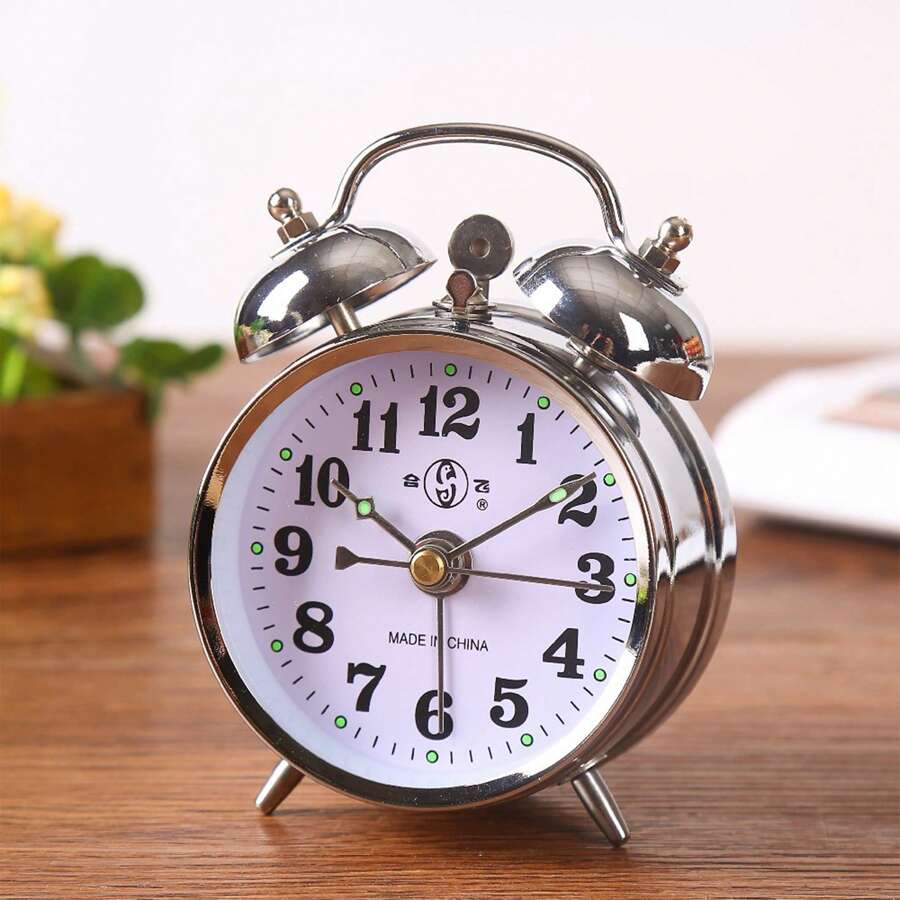 1pc Mechanical Wind-up Alarm Clock, Vintage Style Metal Creative Design, Loud Ringing For Bedroom, Office Student - Silver - View 1