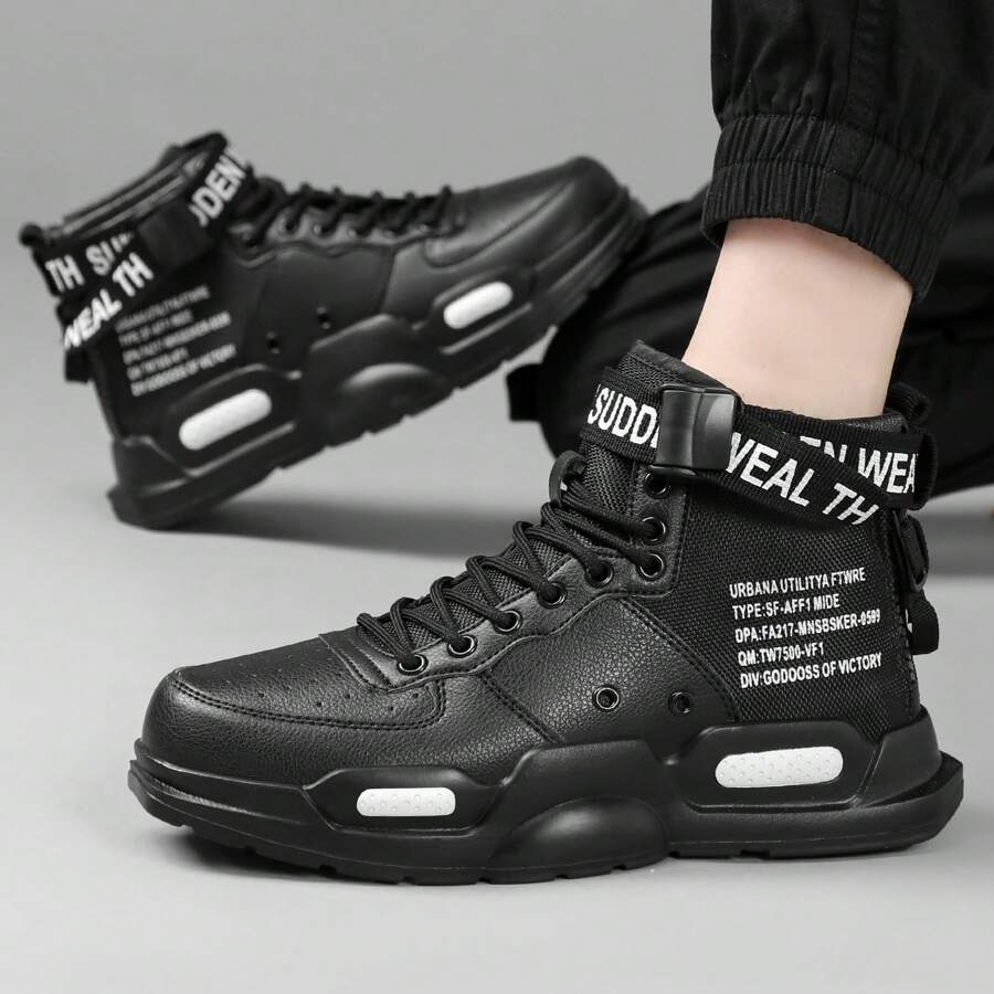Mens Lightweight Walking Shoes Stylish High Top Shoes With Zipper Athletic Casual Sneakers For Men - 黑色-a - 查看 1
