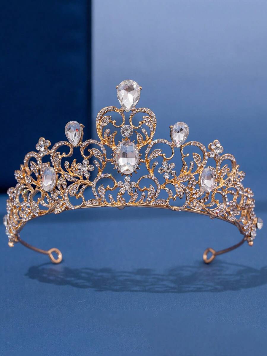 1Pc Bridal Tiara Wedding Headband Crystals Rhinestone Retro Wedding Crown Tiara For Women - Gold - View 1