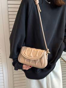 Ladies' Simple And Fashionable Glossy Pleated Shoulder Bag - Khaki - View 2