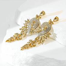 1pair Fashionable Vintage Geometric Long Bohemian Style Earrings With Glass Diamond Pendant For Women Suitable For Daily Wear, Parties, Dances, Weddings, Etc. - Champagne - View 1