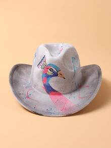 1 件手繪節日派對多彩表演道具牛仔帽,適合派對表演 - 灰色 - 查看 3