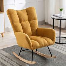 Rocking Chair, Soft Teddy Velvet Fabric Rocking Chair for Nursery, Comfy Wingback Glider Rocker with Safe Solid Wood Base for Living Room Bedroom Balcony (Turmeric) - Màu vàng - Xem 6