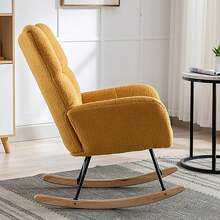Rocking Chair, Soft Teddy Velvet Fabric Rocking Chair for Nursery, Comfy Wingback Glider Rocker with Safe Solid Wood Base for Living Room Bedroom Balcony (Turmeric) - Màu vàng - Xem 7