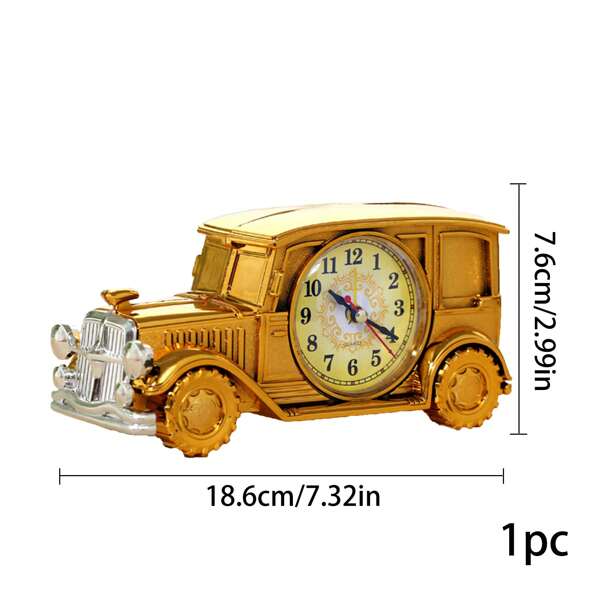 1pc Vintage Style Plastic Desk Clock Retro Car Shaped Alarm Clock With